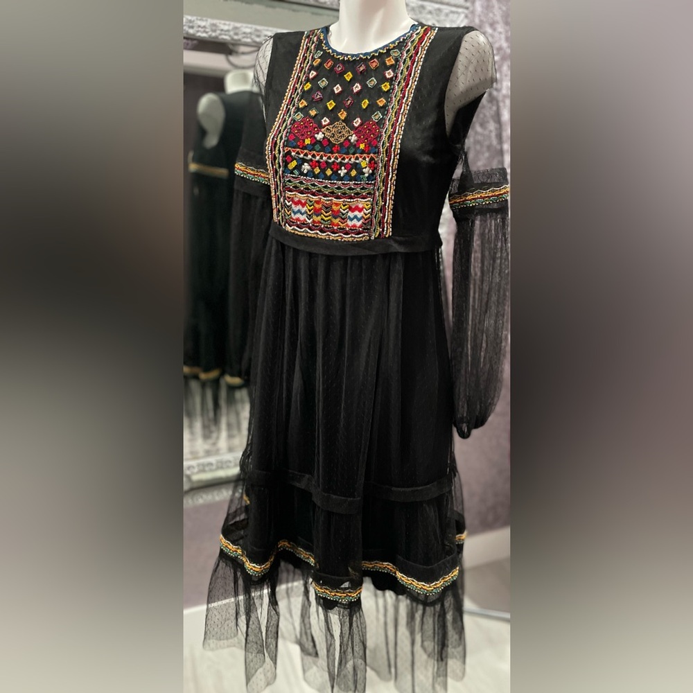 Zara Beaded Sheer Boho Tribal Midi Dress